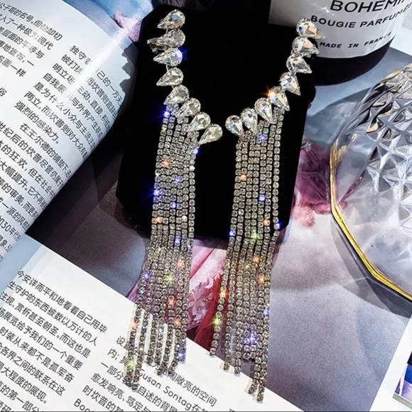 NEW STERLING SILVER DIAMOND TASSEL EARRINGS - Picture 4 of 6